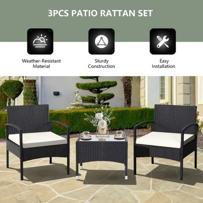 Tangkula 3PCS Wicker Rattan Furniture Patio Coffee Table Chair W/ Washable Cushion 5 Tangkula 3PCS Wicker Rattan Furniture Patio Coffee Table Chair W/ Washable Cushion - Image 5