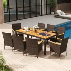 Tangkula 9 Pieces Patio Dining Set For 8 Outdoor Rectangular Acacia Wood Table And PE Rattan Chairs With Umbrella Hole -Tangkula Shop GUEST f115cdf1 9c14 40fd be8a 0de6ee8c47e8