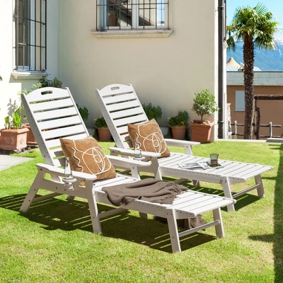 Tangkula Set of 2 HDPE Patio Chaise Lounge Chairs with 5-Position Adjustable Backrest 1 Tangkula Set of 2 HDPE Patio Chaise Lounge Chairs with 5-Position Adjustable Backrest