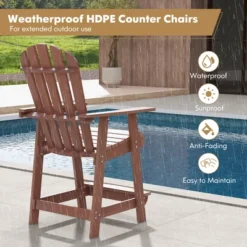 Tangkula Tall Adirondack Chair HDPE Outdoor Bar Stools With Armrests 4.5” Wide Footrest Patio Adirondack Barstools All-Weather Balcony Chairs Brown -Tangkula Shop GUEST f1445ce3 4880 4d7a a23a 328ed56f36b5