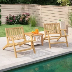 Tangkula 4-Piece Teak Wood Outdoor Reclining Chair Set with Armrests
