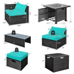 Tangkula 9PCS Furniture Set W/ 32" Fire Pit Table 50,000 BTU Square Propane Fire Pit Patio Turquoise -Tangkula Shop GUEST f1c048b9 8c6c 42e3 9492 953dfd369efe