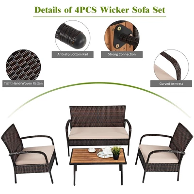 Tangkula 4PCS Cushioned Rattan Patio Conversation Set Outdoor Furniture Set 9 Tangkula 4PCS Cushioned Rattan Patio Conversation Set Outdoor Furniture Set - Image 9