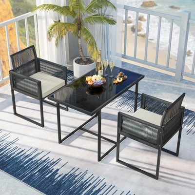 Tangkula 3-Piece Space-Saving Outdoor Wicker Bistro Set with Cushions 2 Tangkula 3-Piece Space-Saving Outdoor Wicker Bistro Set with Cushions - Image 2