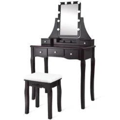 Tangkula LED Vanity Table Makeup Dresser Desk W/Drawers &Cushioned Stool Black/Brown/White 20 Tangkula LED Vanity Table Makeup Dresser Desk W/Drawers &Cushioned Stool Black/Brown/White -Tangkula Shop GUEST f1e23b87 a27b 43fd 85b2 b6378d08cc3e