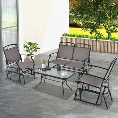 Tangkula 4PCS Outdoor Glider Chair & Table Set Patio Conversation Furniture Set 1 Tangkula 4PCS Outdoor Glider Chair & Table Set Patio Conversation Furniture Set
