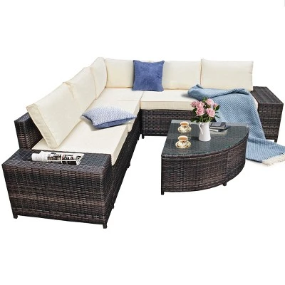 Tangkula 6-Piece Outdoor Rattan Conversation Set Sectional Sofa Set With Arc-Shaped Table 4 Tangkula 6-Piece Outdoor Rattan Conversation Set Sectional Sofa Set With Arc-Shaped Table - Image 4