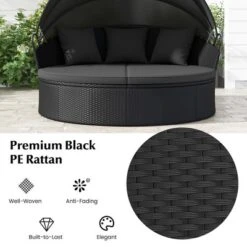 Tangkula Patio Round Daybed Wicker Sectional Sofa with Retractable Canopy -Tangkula Shop GUEST f21c32d2 99c5 4e34 870b f7cf062e6487