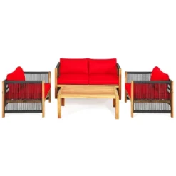 Tangkula Outdoor Patio Wood Conversation Furniture Set Padded Chair With Coffee Table Red/Turquoise 9 Tangkula Outdoor Patio Wood Conversation Furniture Set Padded Chair With Coffee Table Red/Turquoise -Tangkula Shop GUEST f25417ad ec9d 46b6 9126 8a79efead1ea
