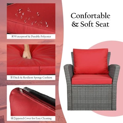 Tangkula 4-Piece Rattan Wicker Patio Outdoor Furniture Sofa Set With Cushions & Tempered Glass Table 8 Tangkula 4-Piece Rattan Wicker Patio Outdoor Furniture Sofa Set With Cushions & Tempered Glass Table - Image 8