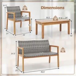 Tangkula 4-Piece Patio Furniture Set PE Rattan Patio Bistro Set With Loveseat Single Chairs & Coffee Table Outdoor Acacia Wood Conversation Set -Tangkula Shop GUEST f2abf2f7 8d07 48d1 a804 b00039cb6fa1