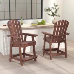 Tangkula Tall Adirondack Chair HDPE Outdoor Bar Stools With Armrests 4.5” Wide Footrest Patio Adirondack Barstools All-Weather Balcony Chairs Brown -Tangkula Shop GUEST f2b7d531 21b2 4873 8b92 4cd9891a8705