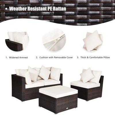 Tangkula 4PCS Rattan Patio Sofa Conversation Set Outdoor Furniture Set W/ Cushion 4 Tangkula 4PCS Rattan Patio Sofa Conversation Set Outdoor Furniture Set W/ Cushion - Image 4
