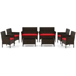 Tangkula 8 Piece Patio Rattan Conversation Set Outdoor Wicker Furniture Set With Chair Loveseat & Tempered Glass Table Cozy Seat Cushions -Tangkula Shop GUEST f2cce607 9a8d 4624 8f6b 887e886f6c11