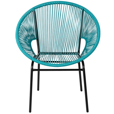 Tangkula 3 PCS Patio Furniture Set Outdoor PE Chairs & Table Set For Yard Poolside Garden Turquoise/Black 3 Tangkula 3 PCS Patio Furniture Set Outdoor PE Chairs & Table Set For Yard Poolside Garden Turquoise/Black - Image 3