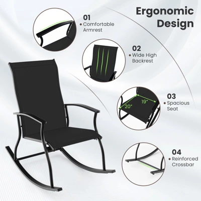 Tangkula Set Of 2 Outdoor Rocking Chair Patio Rocker W/ Breathable Fabric Black 7 Tangkula Set Of 2 Outdoor Rocking Chair Patio Rocker W/ Breathable Fabric Black - Image 7