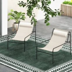 Tangkula 2 Pieces Patio Sling Chair Modern Accent Chair W/ Removable Headrest & Sturdy Metal Frame