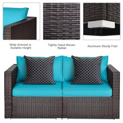 Tangkula 2PCS Rattan Corner Sofa Set Patio Outdoor Furniture Set W/ 4 Blue Cushions 7 Tangkula 2PCS Rattan Corner Sofa Set Patio Outdoor Furniture Set W/ 4 Blue Cushions - Image 7