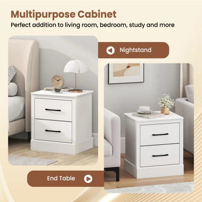 Tangkula Farmhouse Nightstand Set Of 2 Wood Bedside Table With 2 Storage Drawers Compact Floor Night Stand End Table White Accent Sofa Side Table 6 Tangkula Farmhouse Nightstand Set Of 2 Wood Bedside Table With 2 Storage Drawers Compact Floor Night Stand End Table White Accent Sofa Side Table - Image 6