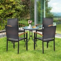Tangkula 4PCS Stackable Patio Wicker Dining Chair Rattan Armchair Outdoor Yard