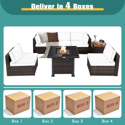Tangkula 7-Piece Outdoor Rattan Sectional Sofa Set with 50,000 BTU Propane Fire Pit Table 2 Tangkula 7-Piece Outdoor Rattan Sectional Sofa Set with 50,000 BTU Propane Fire Pit Table - Image 2