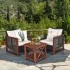 Tangkula 3-Piece Rattan Wicker Outdoor Conversation Set with Acacia Wood Table