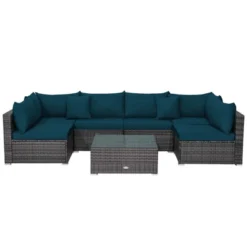 Tangkula Set Of 7 Patio Wicker Furniture Set Outdoor Rattan Sectional Sofa With Seat & Back Cushions 2 Throw Pillows Blue 7 Tangkula Set Of 7 Patio Wicker Furniture Set Outdoor Rattan Sectional Sofa With Seat & Back Cushions 2 Throw Pillows Blue -Tangkula Shop GUEST f433c4ed 5b81 4cb8 8850 dabb4027c97c