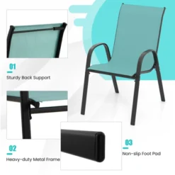 Tangkula Set Of 4 Stackable Patio Chairs All Weather Resistant Breathable & Quick-Dry Fabric Outdoor Dining Chairs W/Armrests Turquoise Blue -Tangkula Shop GUEST f43a9485 df70 4780 bc99 ceb440020f05