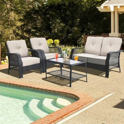 Tangkula 4-Piece Patio Rattan Furniture Set - Outdoor Conversation Set 2 Tangkula 4-Piece Patio Rattan Furniture Set - Outdoor Conversation Set - Image 2