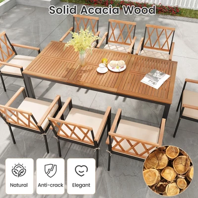Tangkula 9-Piece Outdoor Patio Dining Set: Acacia Wood Table & 8 Cushioned Chairs 3 Tangkula 9-Piece Outdoor Patio Dining Set: Acacia Wood Table & 8 Cushioned Chairs - Image 3