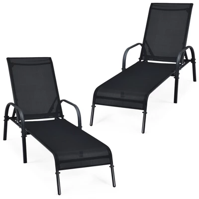 Tangkula 2PCS Adjustable Chaise Lounge Chair Recliner Patio Yard Outdoor W/ Armrest Black 7 Tangkula 2PCS Adjustable Chaise Lounge Chair Recliner Patio Yard Outdoor W/ Armrest Black - Image 7