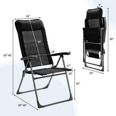 Tangkula 2PCS Outdoor Patio Folding Dining Chairs With Reclining Backrest And Headrest Black 2 Tangkula 2PCS Outdoor Patio Folding Dining Chairs With Reclining Backrest And Headrest Black - Image 2