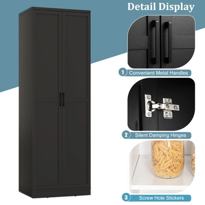 Tangkula 70" Storage Cabinet Freestanding Pantry Cabinet W/2 Doors & 5 Shelves Black 6 Tangkula 70" Storage Cabinet Freestanding Pantry Cabinet W/2 Doors & 5 Shelves Black - Image 6