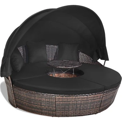 Tangkula Outdoor Rattan Round Daybed with Adjustable Table and Canopy 3 Tangkula Outdoor Rattan Round Daybed with Adjustable Table and Canopy - Image 3