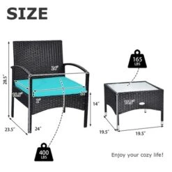 Tangkula 3 PCS Patio Wicker Rattan Furniture Set Coffee Table & 2 Rattan Chair W/ Cushion Turquoise -Tangkula Shop GUEST f4ed7db7 01d2 410d a782 59d64e2dc1ff