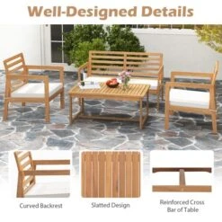Tangkula 4 PCS Wood Patio Conversation Set Patio Furniture Set W/Seat Cushions Sturdy Acacia Wood Frame -Tangkula Shop GUEST f4fde9fe 6679 4178 9067 5c49df81bcd0