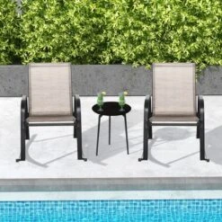 Tangkula Set Of 4 Metal Rocking Chair Heavy-Duty Rocker Outdoor Anti-Slip Brown Patio