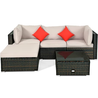 Tangkula 5-Piece Outdoor Patio Rattan Furniture Set with Sectional Sofa & Table 3 Tangkula 5-Piece Outdoor Patio Rattan Furniture Set with Sectional Sofa & Table - Image 3
