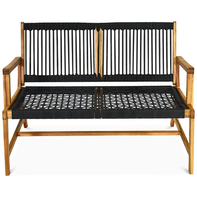 Tangkula 2-Person Acacia Wood & Woven Rope Patio Loveseat 4 Tangkula 2-Person Acacia Wood & Woven Rope Patio Loveseat - Image 4