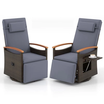 Tangkula Set of 2 Patio Rattan 360° Swivel Recliner Chairs with Side Table 10 Tangkula Set of 2 Patio Rattan 360° Swivel Recliner Chairs with Side Table - Image 10