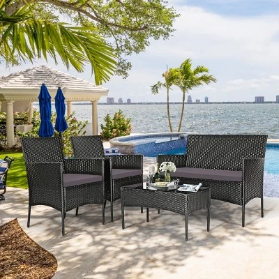 Tangkula 4-Piece Rattan Outdoor Furniture Set with Cushioned Sofa and Table 4 Tangkula 4-Piece Rattan Outdoor Furniture Set with Cushioned Sofa and Table - Image 4