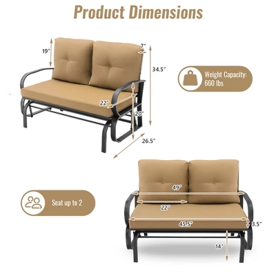 Tangkula 2-Person Outdoor Patio Glider Bench with Thick Seat and Back Cushions 4 Tangkula 2-Person Outdoor Patio Glider Bench with Thick Seat and Back Cushions - Image 4