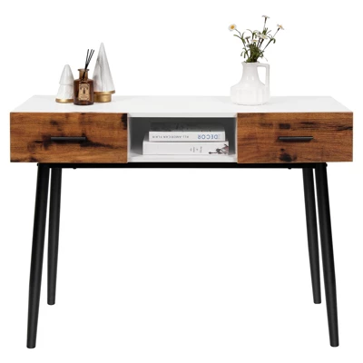 Tangkula 48" Industrial Console Table With 2 Drawers & Middle Open Shelf Narrow Accent Side Table For Entryway 3 Tangkula 48" Industrial Console Table With 2 Drawers & Middle Open Shelf Narrow Accent Side Table For Entryway - Image 3