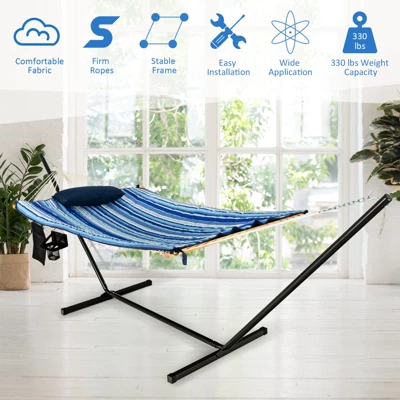 Tangkula 12Ft Hammock with Heavy-Duty Steel Stand and Quilted Mat 3 Tangkula 12Ft Hammock with Heavy-Duty Steel Stand and Quilted Mat - Image 3
