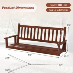 Tangkula 5FT Wooden 3-Person Porch Swing Chair with Adjustable Chains -Tangkula Shop GUEST f67cb243 1acd 4dbf b6e9 984db3ac358d