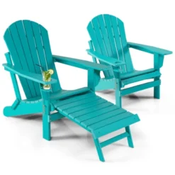 Tangkula 2PCS Adirondack Chair W/Ergonomic Design&Ottoman Outdoor Armchair HDPE Chair For Yard&Patio Black/Coffee/Grey/Turquoise/White -Tangkula Shop GUEST f67d3599 03d5 4f98 82f6 52e949476fb2