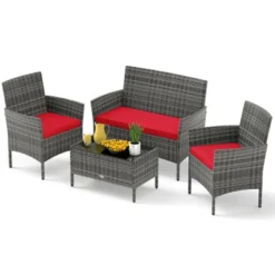 Tangkula Set Of 4 Patio Furniture Set W/Washable Cushions & Tempered Glass Coffee Table -Tangkula Shop GUEST f6916ef1 cdb2 4ffc 9679 bec21303b785