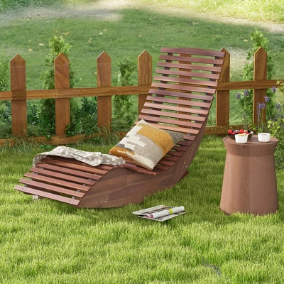 Tangkula Set Of 2 Acacia Wood Patio Chaise Lounge Chair Outdoor Rocking Chair W/ Slatted Design 2 Tangkula Set Of 2 Acacia Wood Patio Chaise Lounge Chair Outdoor Rocking Chair W/ Slatted Design - Image 2