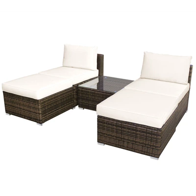 Tangkula 5-Piece Outdoor Rattan Wicker Sofa Set Lounge Chair With White Cushions 5 Tangkula 5-Piece Outdoor Rattan Wicker Sofa Set Lounge Chair With White Cushions - Image 5