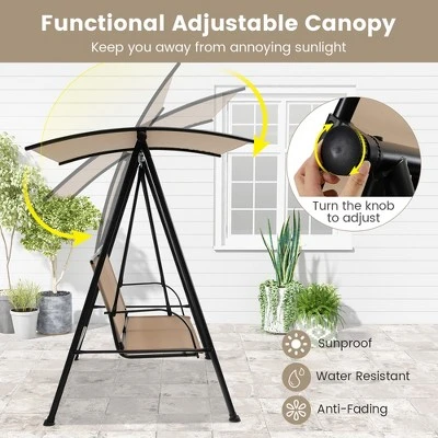 Tangkula 2-Person Patio Swing Seat Swing Bench Canopy Swing Loveseat Outdoor 2 Tangkula 2-Person Patio Swing Seat Swing Bench Canopy Swing Loveseat Outdoor - Image 2